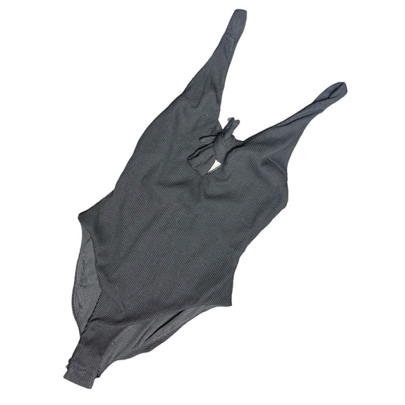 Tiger Mist Black Hazel Front Tie Ribbed Bodysuit Women's XS NWT - Picture 3 of 14